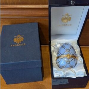 Faberge Imperial Collection Blue Enamel Gold Easter Egg Swan w/ Box #1439Faberge